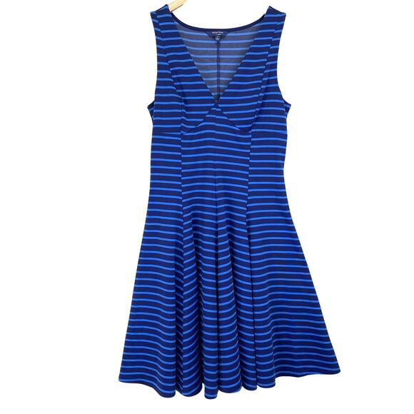 Peter Som Design Nation Blue Stripe Dress Fit & Flair Jersey Knit V-Neck Size 8 - Picture 2 of 10